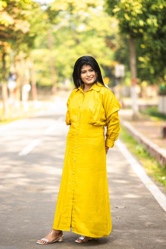 Sunlit Mustard Shirt Dress – VISCOSE DOLA SILK Dress | AAKSSH