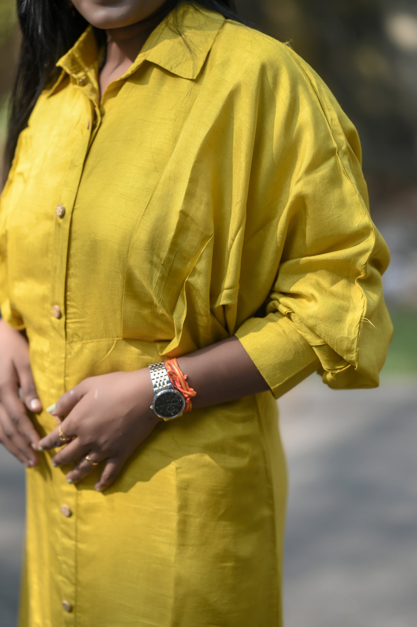 Sunlit Mustard Shirt Dress – VISCOSE DOLA SILK Dress | AAKSSH