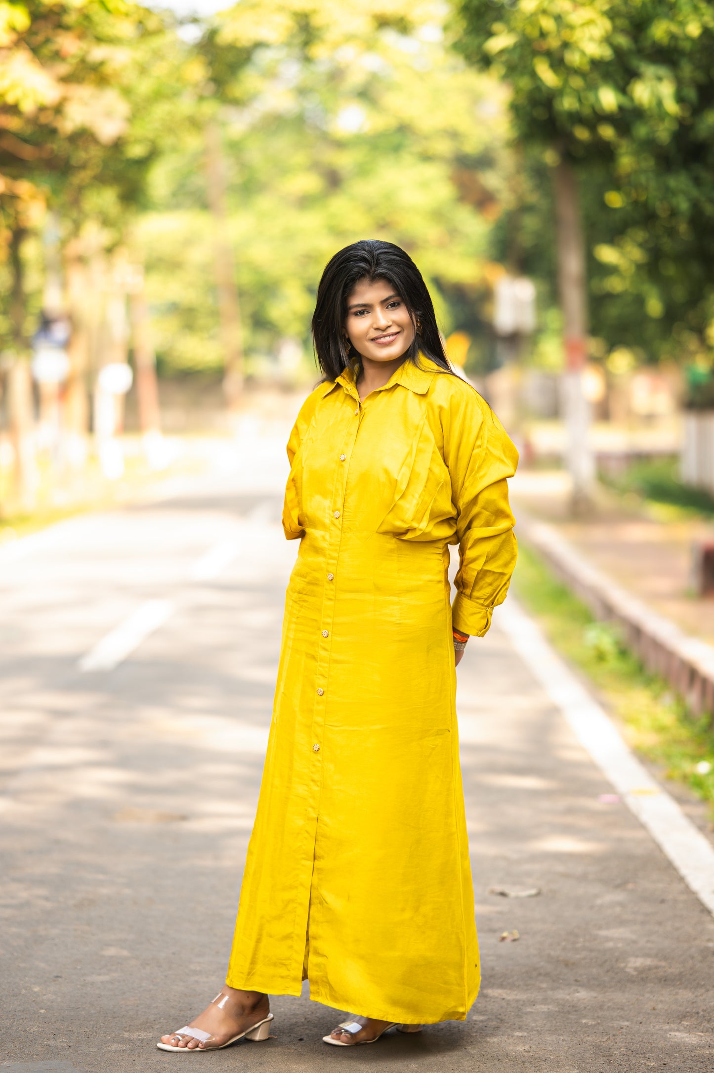 Sunlit Mustard Shirt Dress – VISCOSE DOLA SILK Dress | AAKSSH