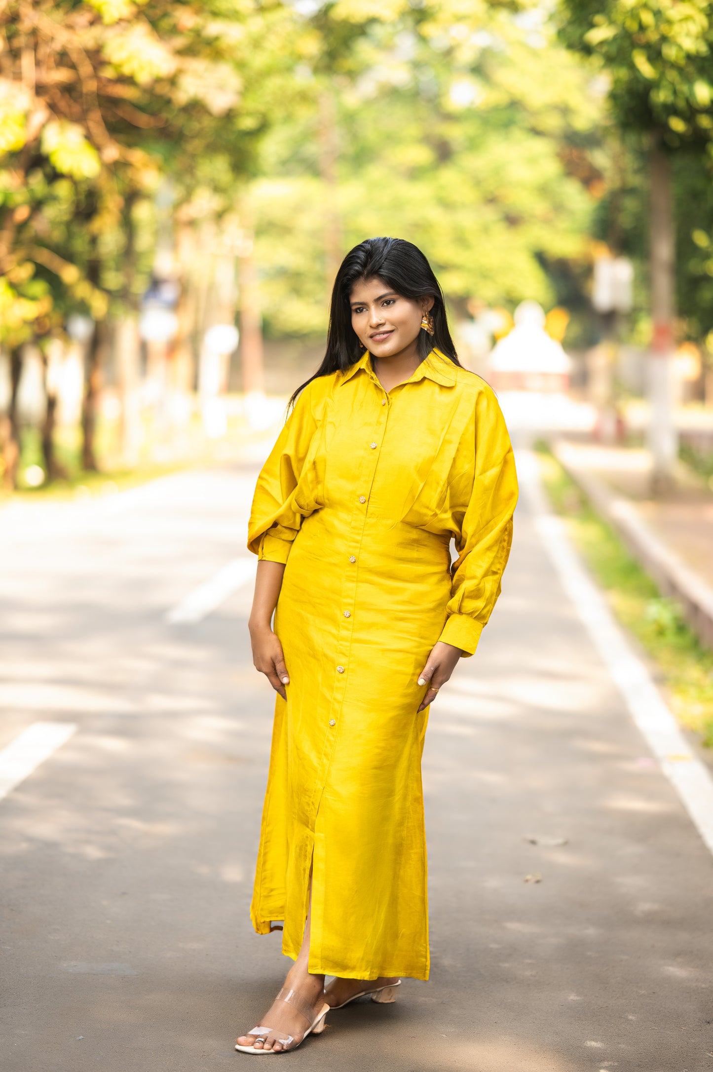 Sunlit Mustard Shirt Dress – VISCOSE DOLA SILK Dress | AAKSSH
