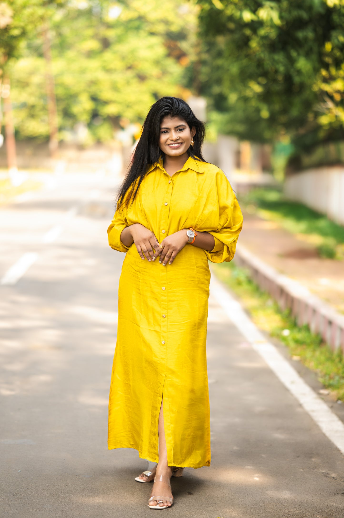 Sunlit Mustard Shirt Dress – VISCOSE DOLA SILK Dress | AAKSSH