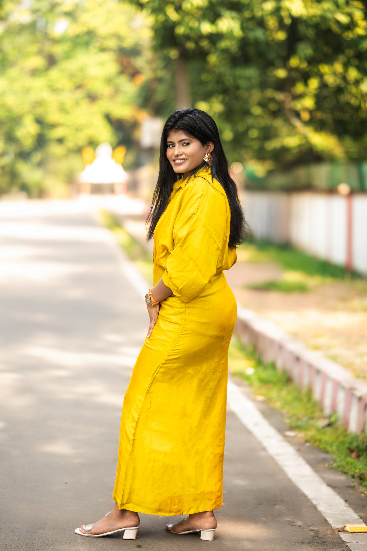 Sunlit Mustard Shirt Dress – VISCOSE DOLA SILK Dress | AAKSSH